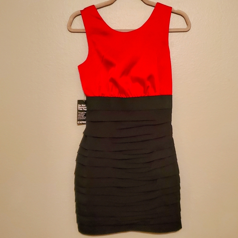 Express Bodycon Two-Tone Ruched Dress